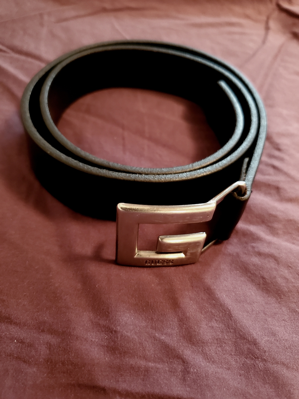 Guess 90s Vintage Genuine Leather Black Belt with Silver G Buckle